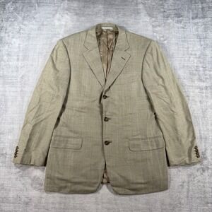 Ermenegildo Zegna Blazer Mens 48R Tan Wool Silk Linen Plaid Sport Coat Italy